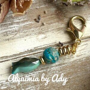 Turquoise sardine fish bag charm  keychain/card holder/key holder amulet